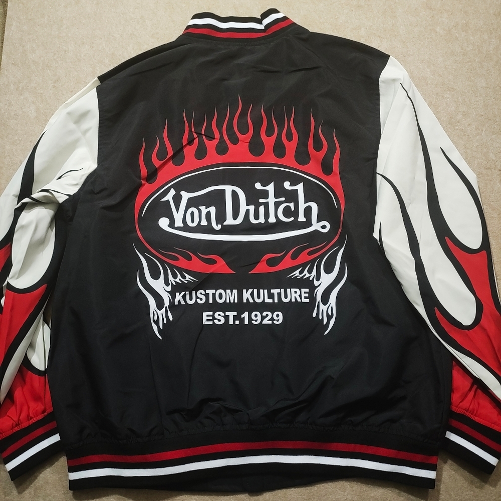 Von Dutch Black, White, and Red Lightweight Bomber Windbreaker Jacket #U - Picture 2 of 9